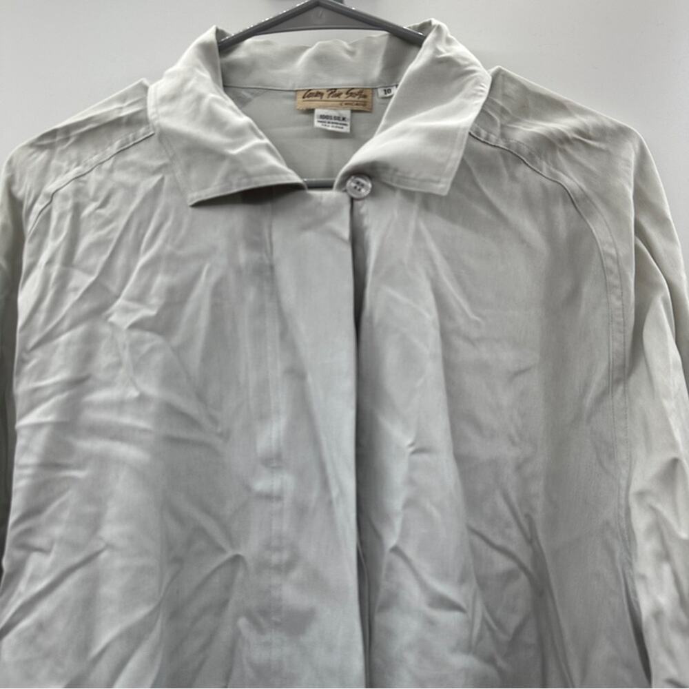 Vintage Carson Pirie Scott 100% Silk Light Gray Long Sleeve Button Down Top 10 - Picture 2 of 8
